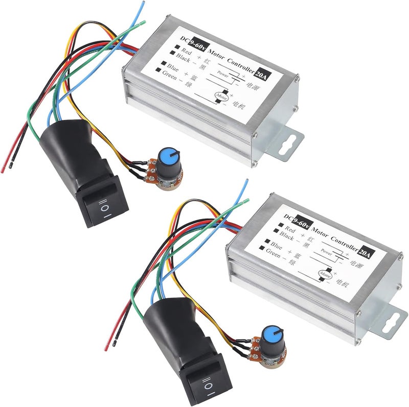 Coliao 2pcs DC Motor Speed Controller, Brush Motor Driver Controls Module DC 9V-60V 12V 24V 36V 48V 60V Motor Pulse Width Modulator Regulator 20A 1200W PWM Monitor Dimmer Governor with Switch & Knob - Image 1